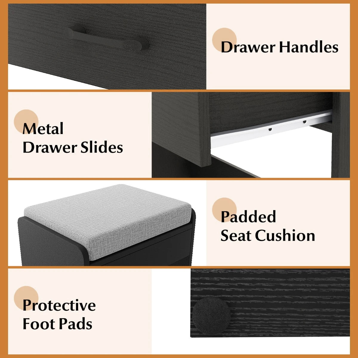 Vanity Set with 3-Color Lighting and Adjustable Brightness-Black