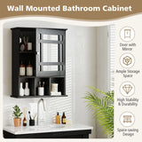 Mirror Door Cabinet with Adjustable Shelf and 3 Compartments-Black