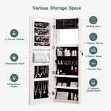Mirror Jewellery Cabinet with Lights, 2 Keys and Large Capacity-White