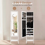 New Mirrored Jewelry Cabinet Armoire Mirror Organizer Storage Box Ring w/ Stand-White