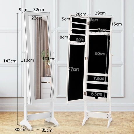 New Mirrored Jewelry Cabinet Armoire Mirror Organizer Storage Box Ring w/ Stand-White