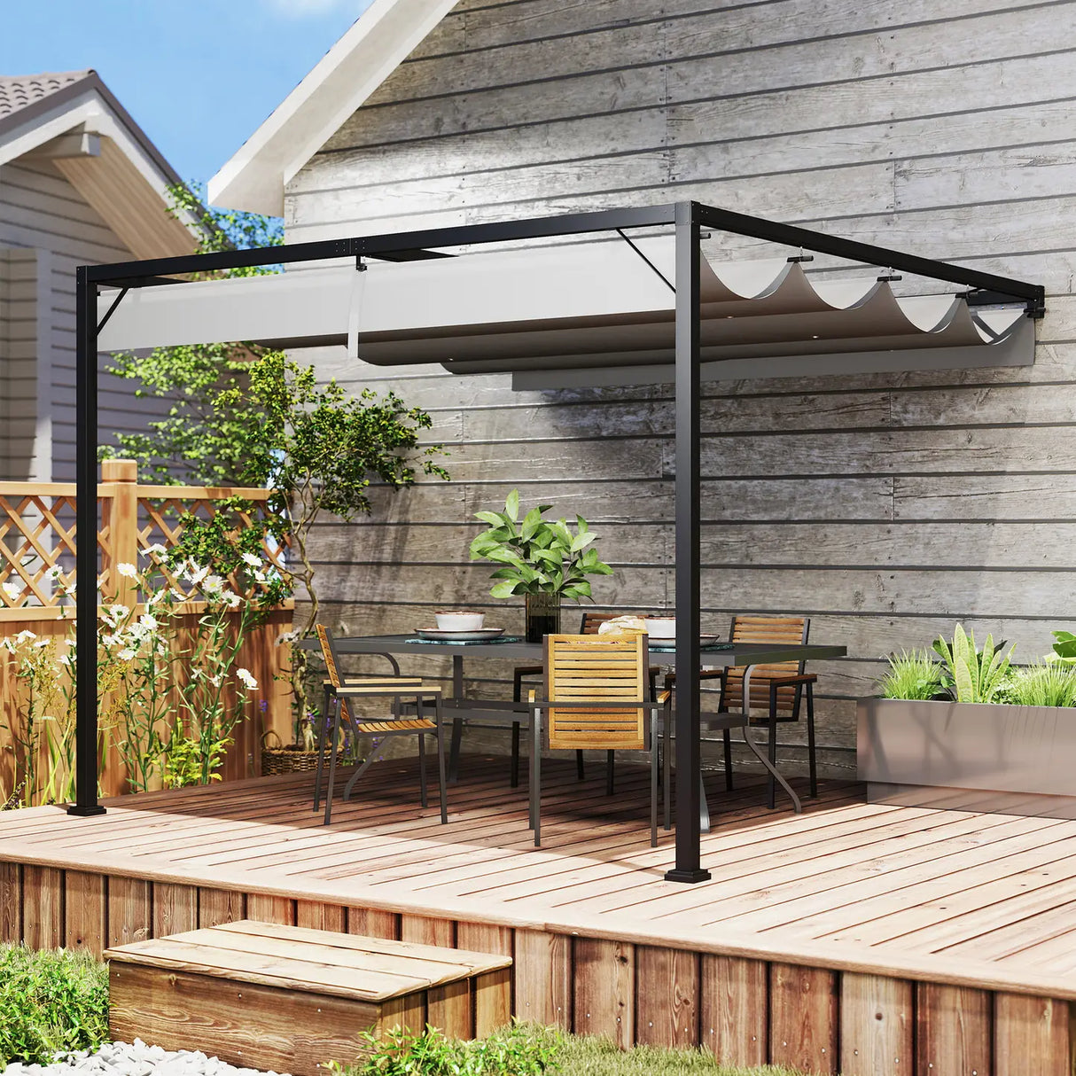 Outsunny 3 x 3 m Pergola, with Sliding Canopy - Grey