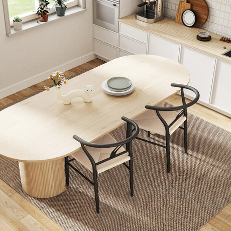 HOMCOM Set of Two Weave Dining Chairs with Y-Shaped Backrest Hemp Seat - Black/Beige