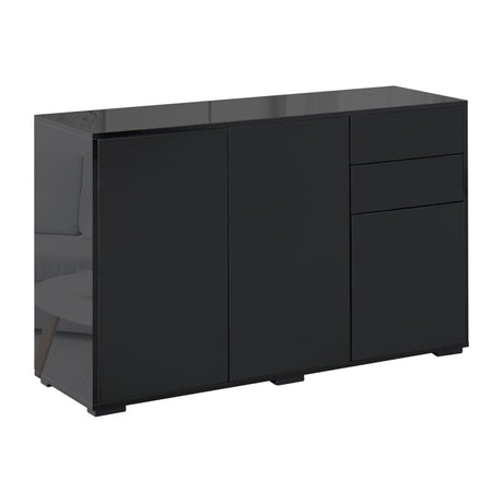 HOMCOM High Gloss Frame Sideboard, Side Cabinet, Push-Open Design with 2 Drawer for Living Room, Bedroom, Black