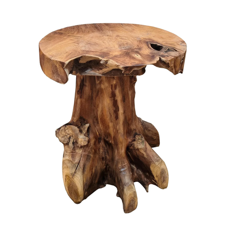 Teak Root Side Table on White Background