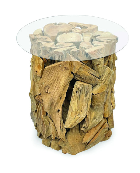 Root forest Side Table with 60cm round glass