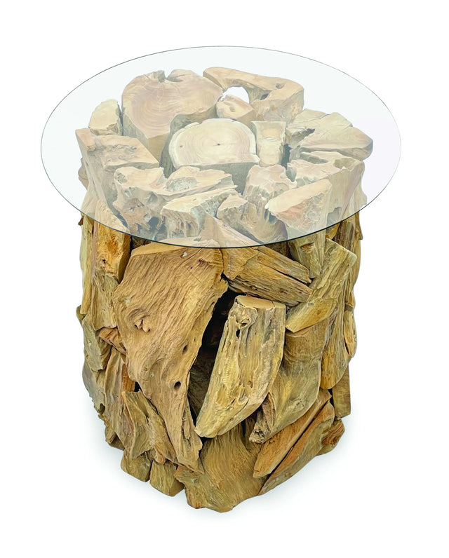 Root forest Side Table with 60cm round glass