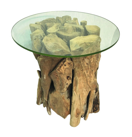 Root forest Side Table with 60cm round glass
