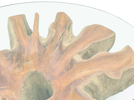 ROOT LOMBOK COFFEE TABLE ROUND SMALL, WITH 90CM ROUND GLASS