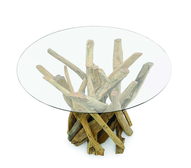 Root driftwood coffee table with 90 cm round glass