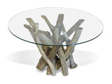 Root driftwood coffee table with 90 cm round glass