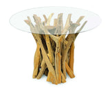 ROOT DRIFTWOOD ROUND DINING TABLE WITH 120CM ROUND GLASS