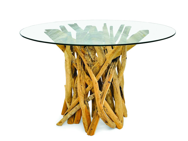ROOT DRIFTWOOD ROUND DINING TABLE WITH 120CM ROUND GLASS