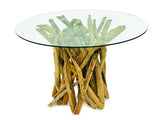 ROOT DRIFTWOOD ROUND DINING TABLE WITH 120CM ROUND GLASS