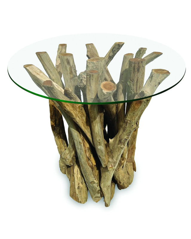 Root Driftwood Side Table With 60 cm Glass