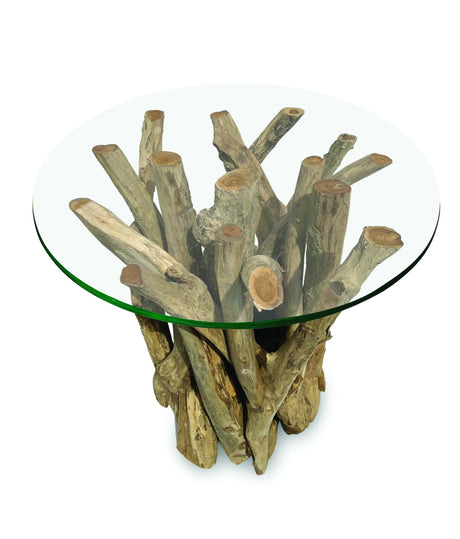 Root Driftwood Side Table With 60 cm Glass