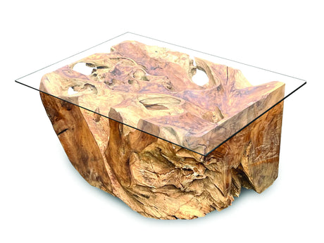 Root Rect. Lombok coffee table with 100x70 cm glass