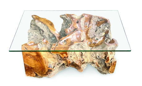 Root Rect. Lombok coffee table with 100x70 cm glass