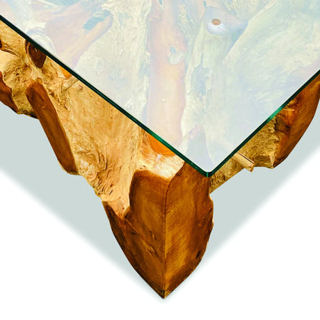 Root Square Lombok Coffee Table Small with 90x90 cm glass