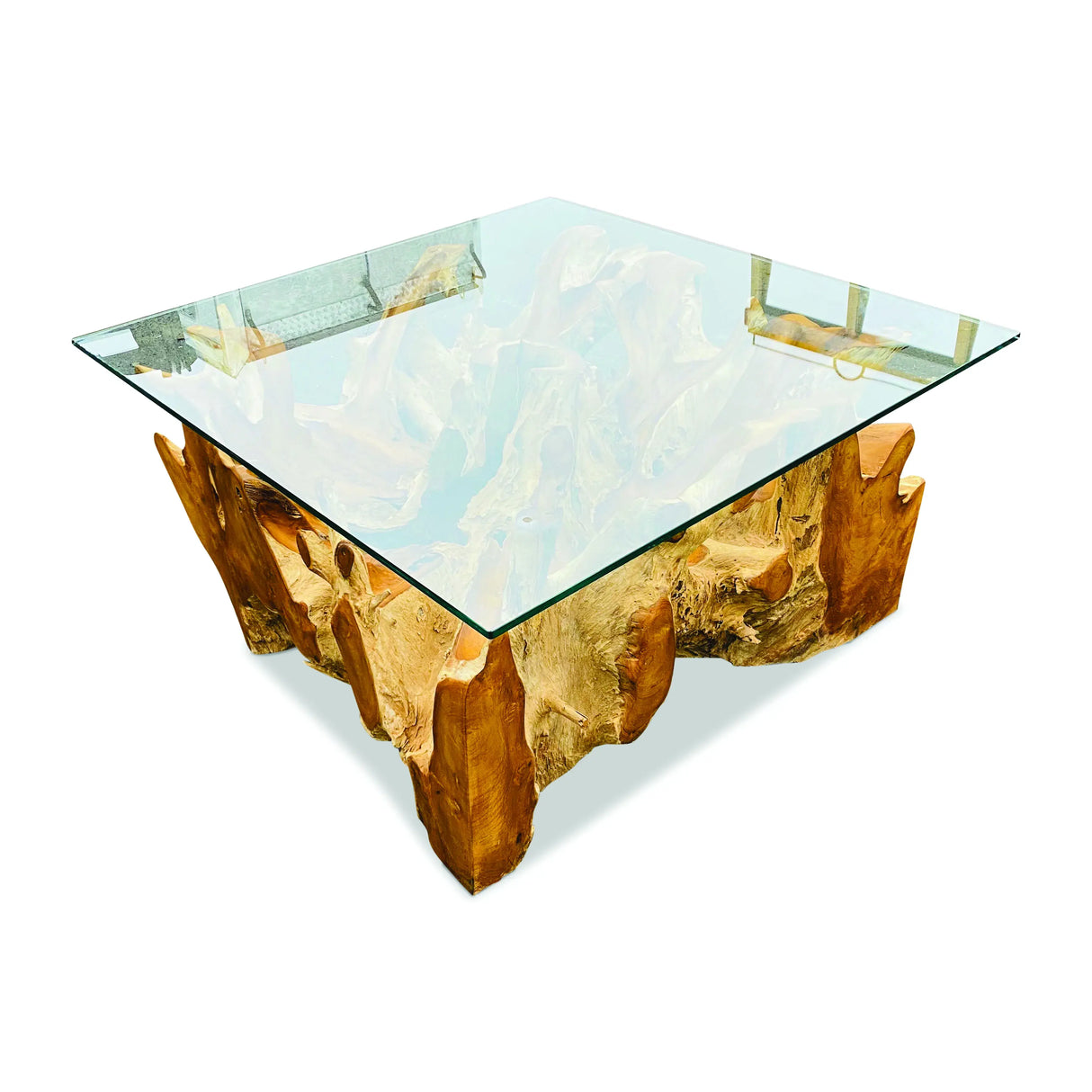 Root Square Lombok Coffee Table Small with 90x90 cm glass