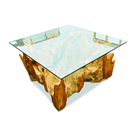 Root Square Lombok Coffee Table Small with 90x90 cm glass