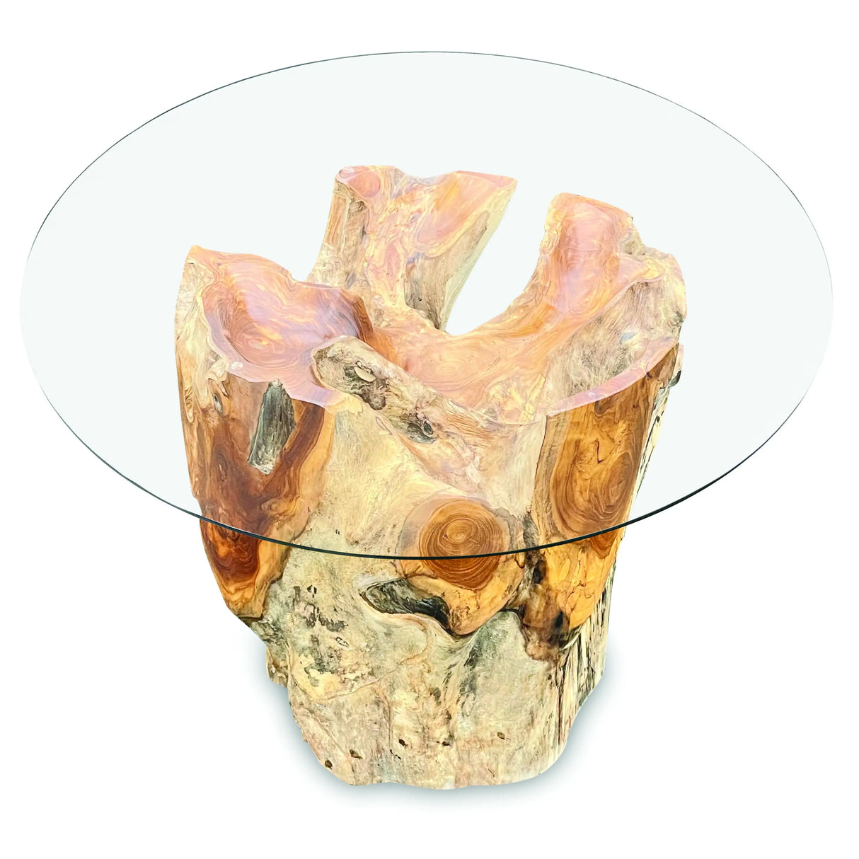 Root Round Lombok Coffee Table Extra Small with Dia. 70 cm glass