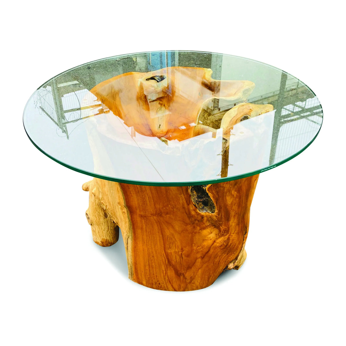 Root Round Lombok Coffee Table Extra Small with Dia. 70 cm glass