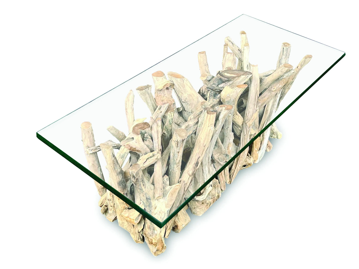 Driftwood Coffee Table with 120x60 cm Glass