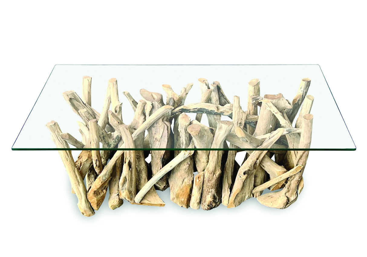 Driftwood Coffee Table with 120x60 cm Glass