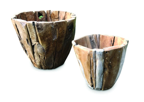 SET OF 2 GARDEN TEAK ROUND PLANTERS 60x50 & 40x35