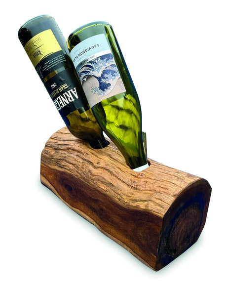 Teak Log Table Wine Holder 2 Bottles