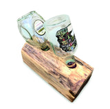 Teak Log Table Wine Holder 2 Bottles
