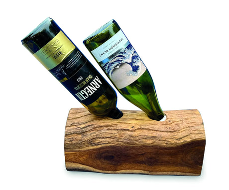 Teak Log Table Wine Holder 2 Bottles
