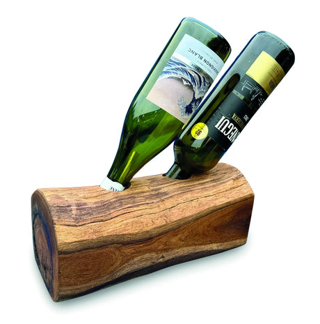 Teak Log Table Wine Holder 2 Bottles