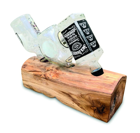 Teak Log Table Wine Holder 3 Bottles