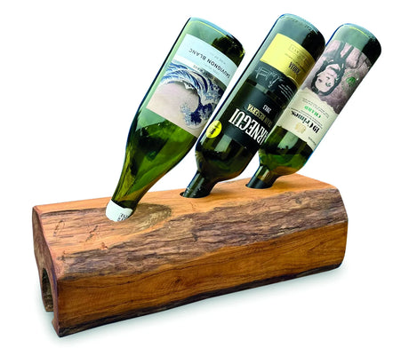 Teak Log Table Wine Holder 3 Bottles