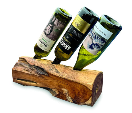Teak Log Table Wine Holder 3 Bottles