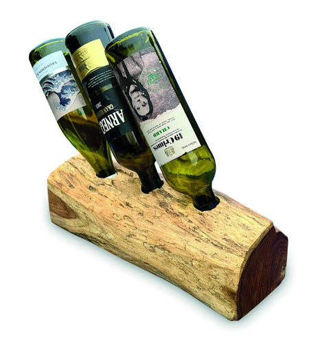 Teak Log Table Wine Holder 3 Bottles