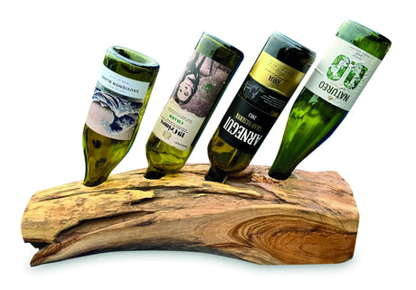 Teak Log Table Wine Holder 4 Bottles