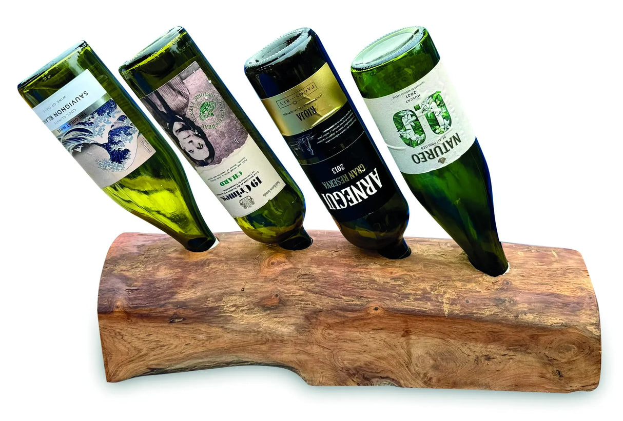 Teak Log Table Wine Holder 4 Bottles