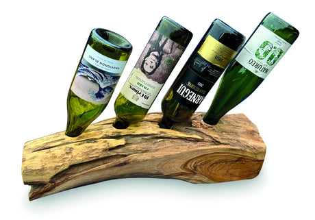 Teak Log Table Wine Holder 4 Bottles