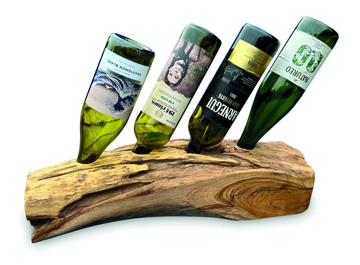 Teak Log Table Wine Holder 4 Bottles