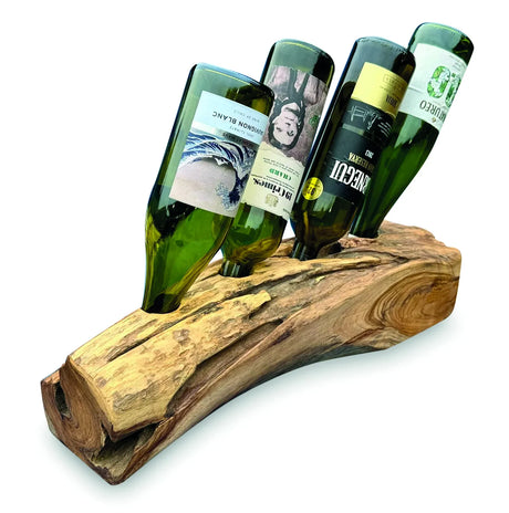 Teak Log Table Wine Holder 4 Bottles
