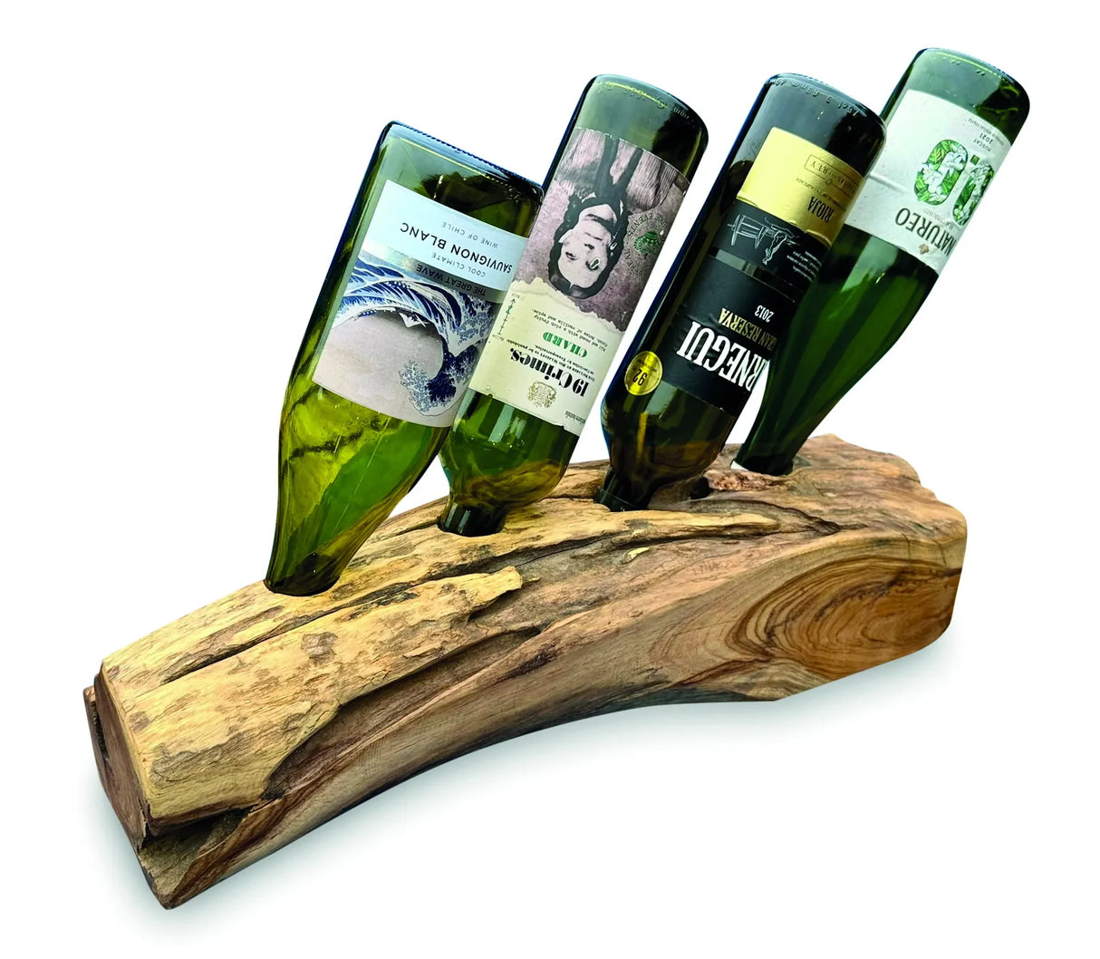 Teak Log Table Wine Holder 4 Bottles