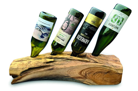 Teak Log Table Wine Holder 4 Bottles
