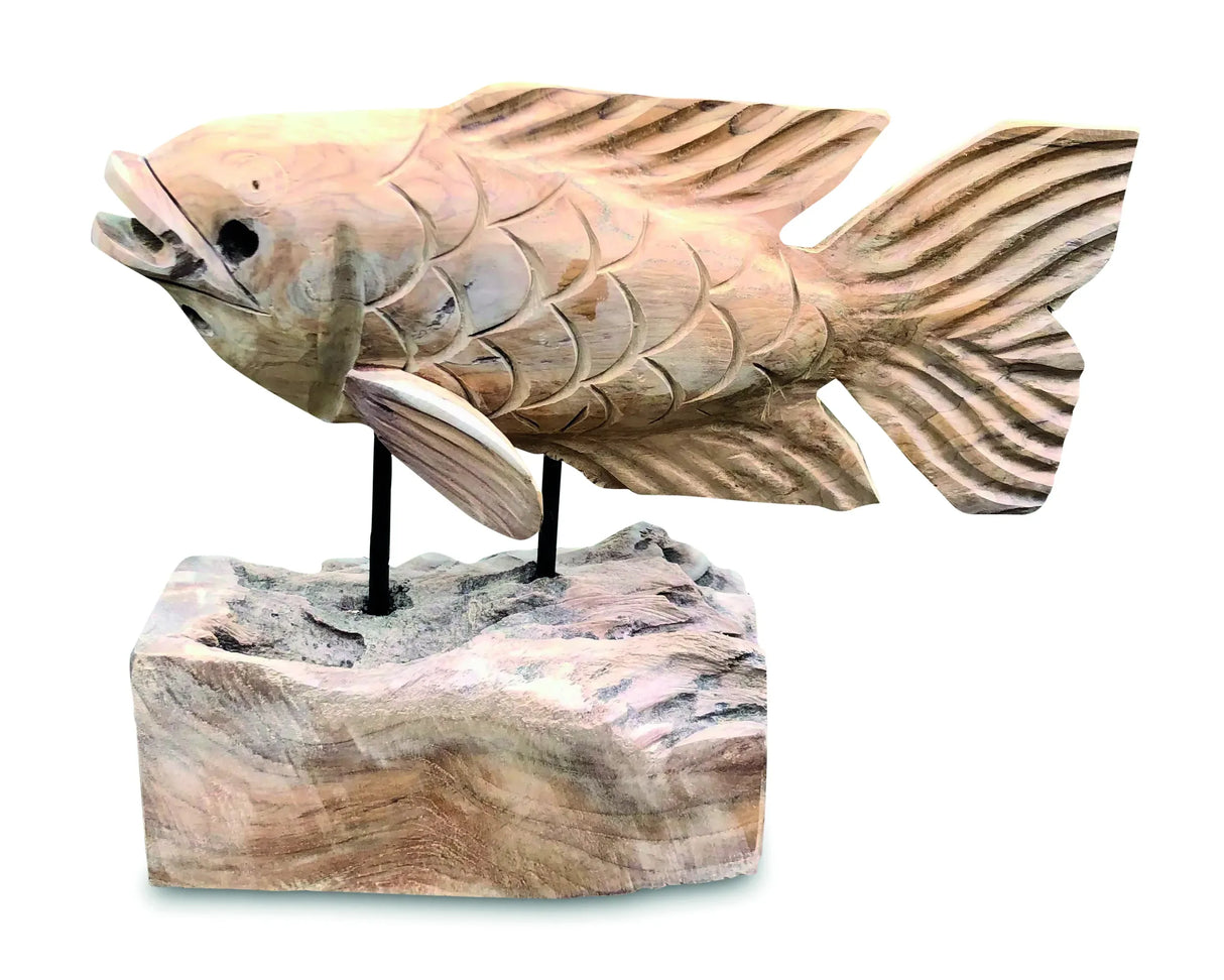 Teak Carp Fish on Stand 32 cm