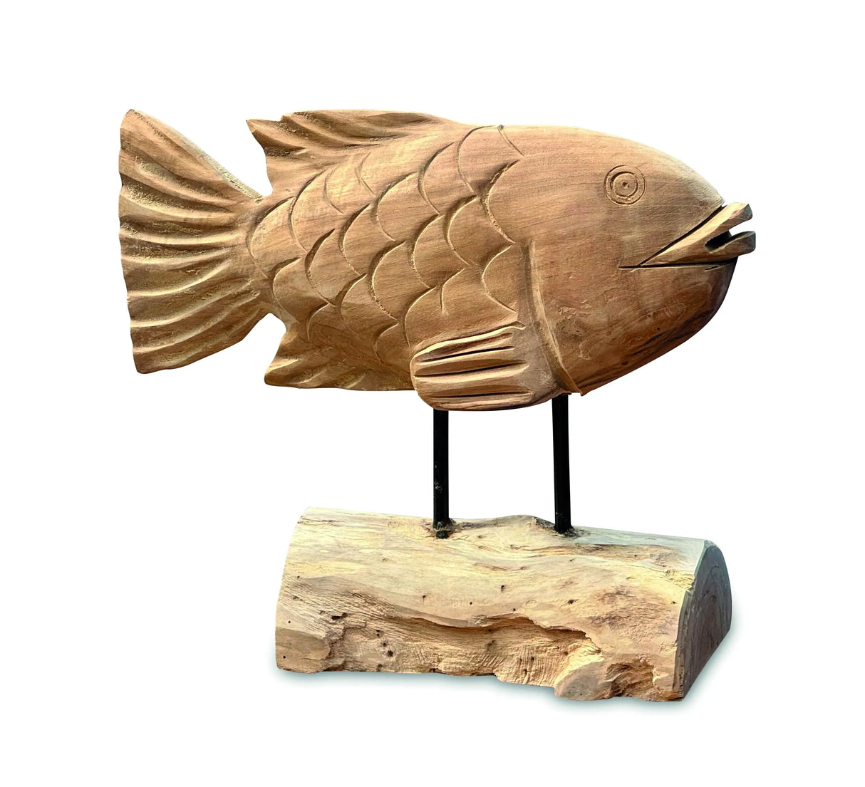 Teak Carp Fish on Stand 32 cm