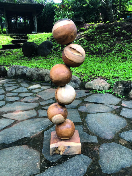 Teak 6 Ball Sculpture 65 cm