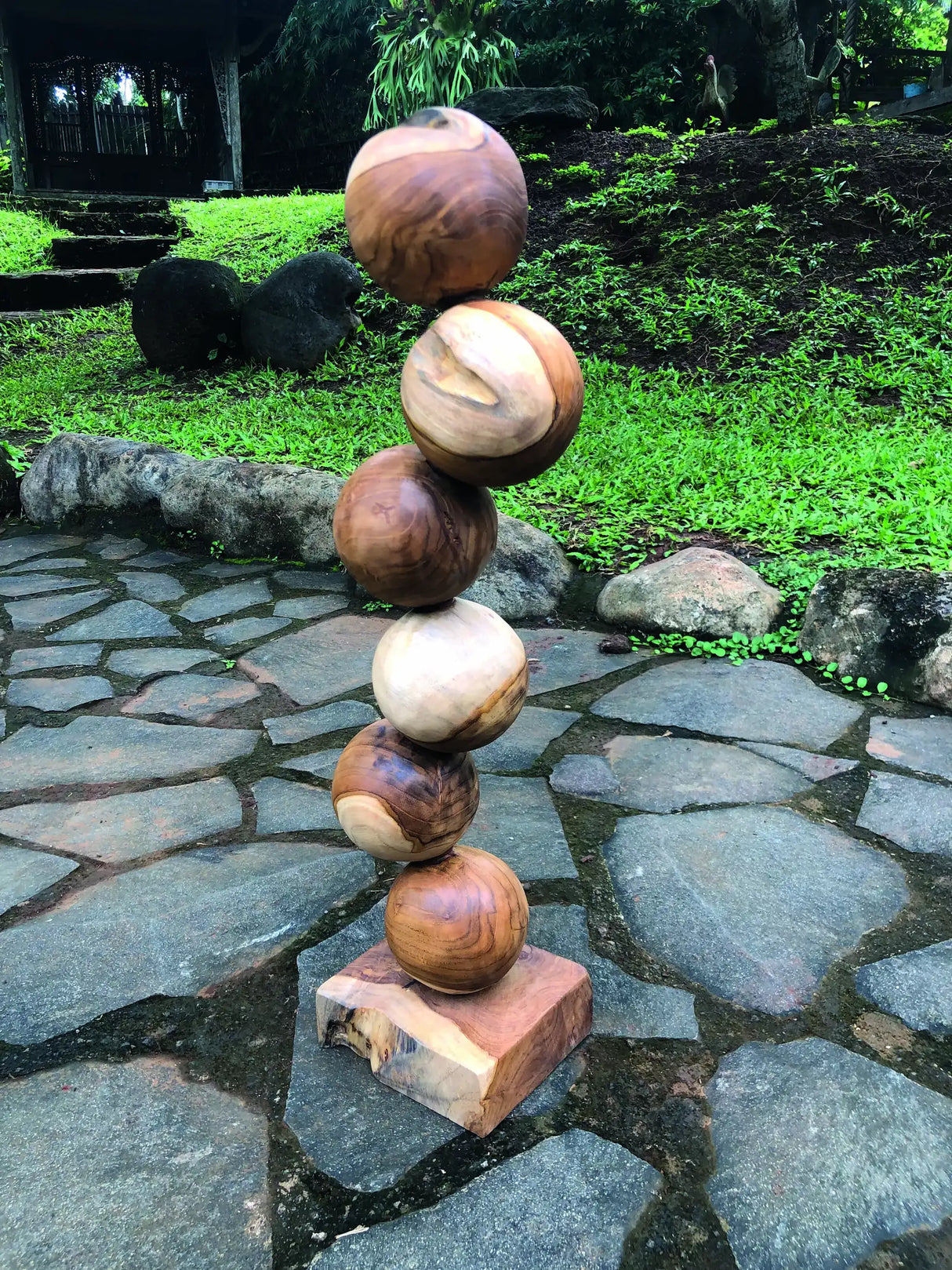Teak 6 Ball Sculpture 65 cm