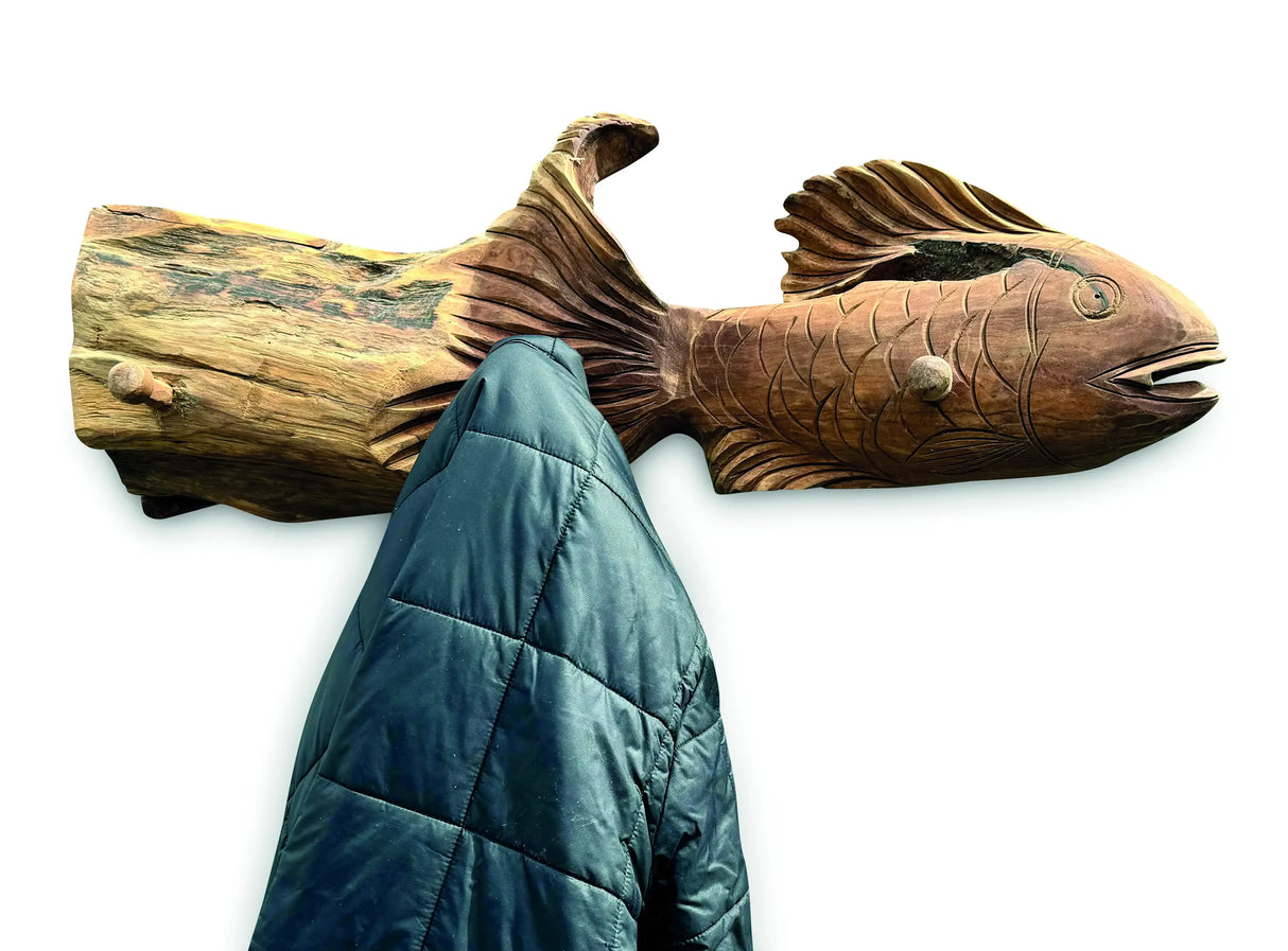 Teak Driftwood Fish Wall coat rack